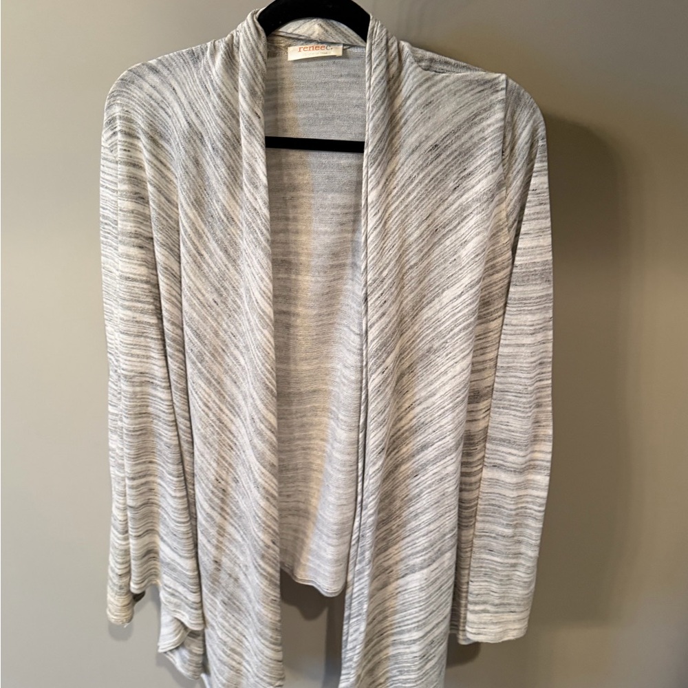 Renee C. Heathered Light Gray Open-Front Cardigan
